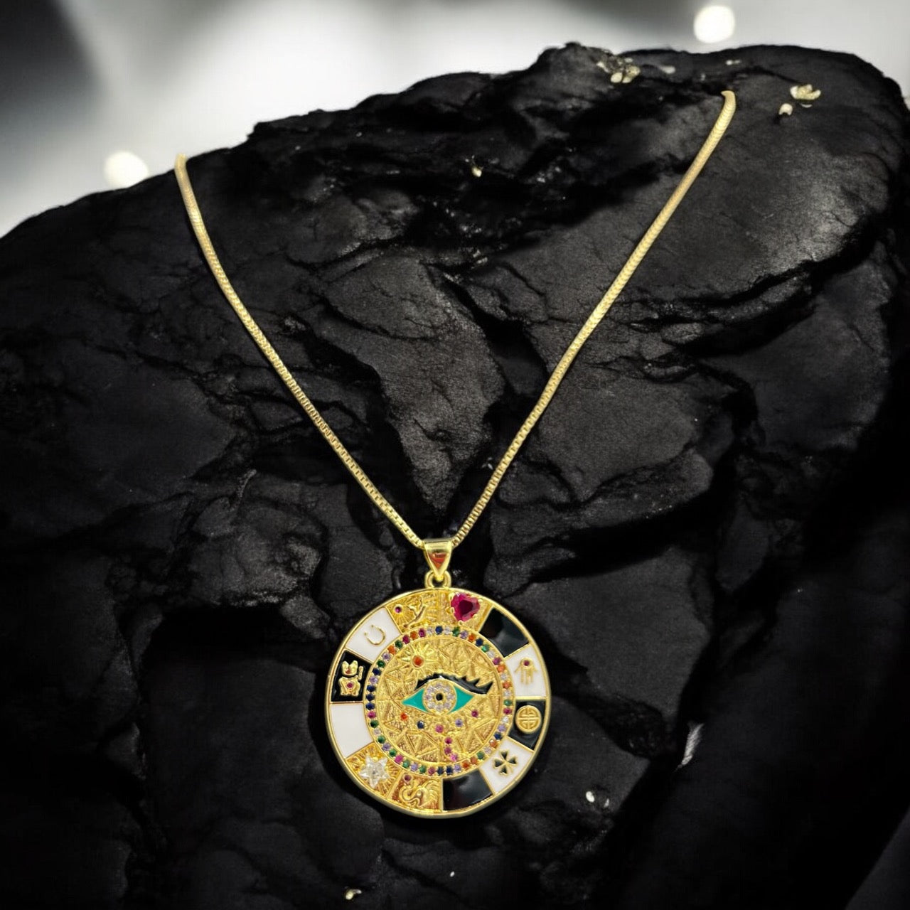 Black and white Circle of Fortune Pendant necklace